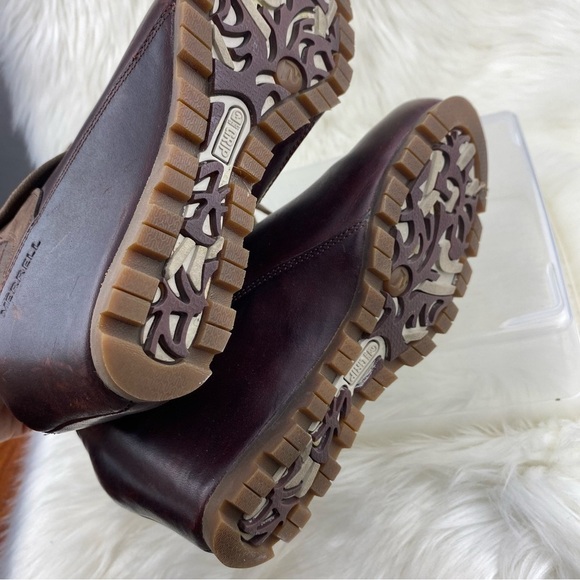 MERRELL CINNAMON SMOOTH BROWN LEATHER WEDGE ANKLE BOOTIES SIZE W7 - Picture 5 of 10